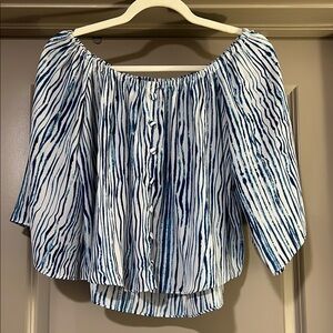 Vestique Blue and White Off the Shoulder Blouse